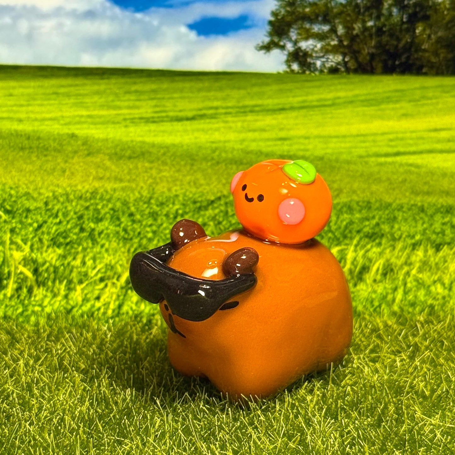 🕶️Cool Capybara & Orange Friend Figure🍊