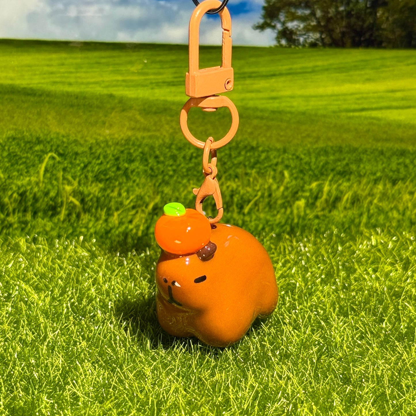 Small Capybara with Orange Keychain🍊