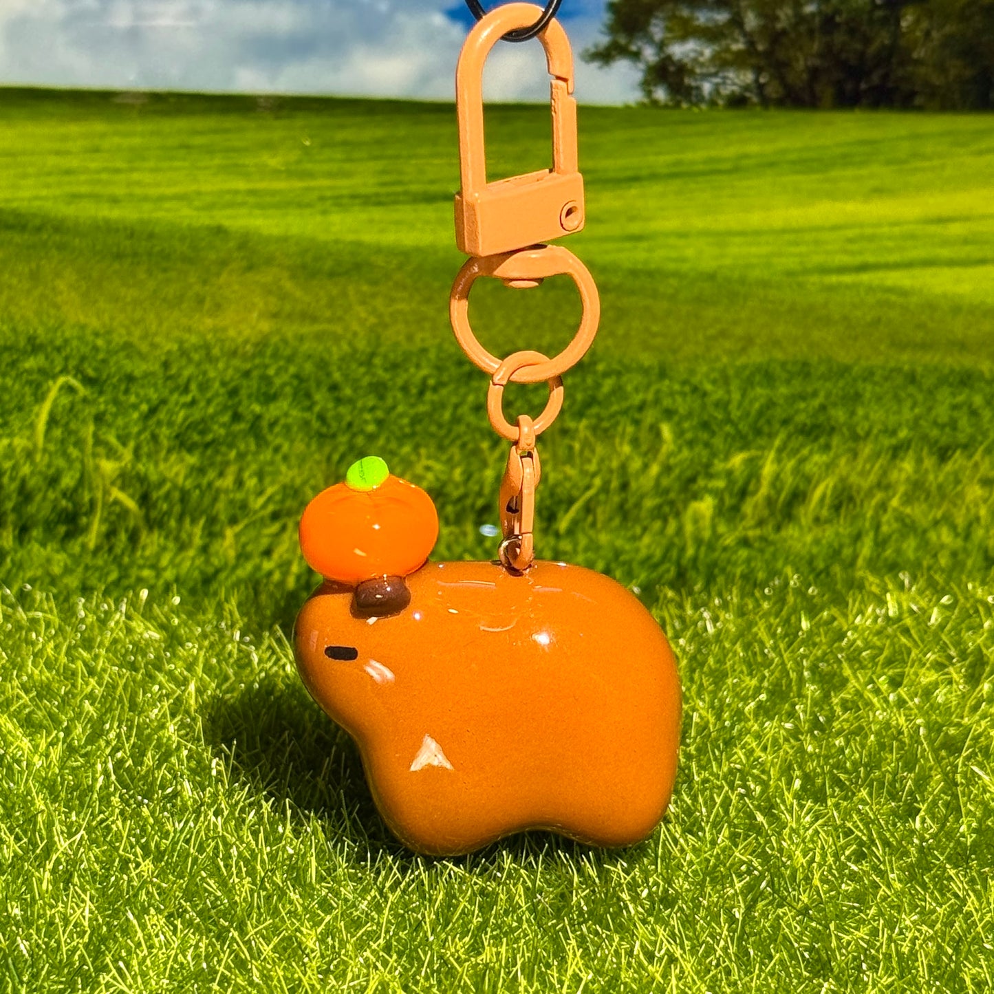 Small Capybara with Orange Keychain🍊