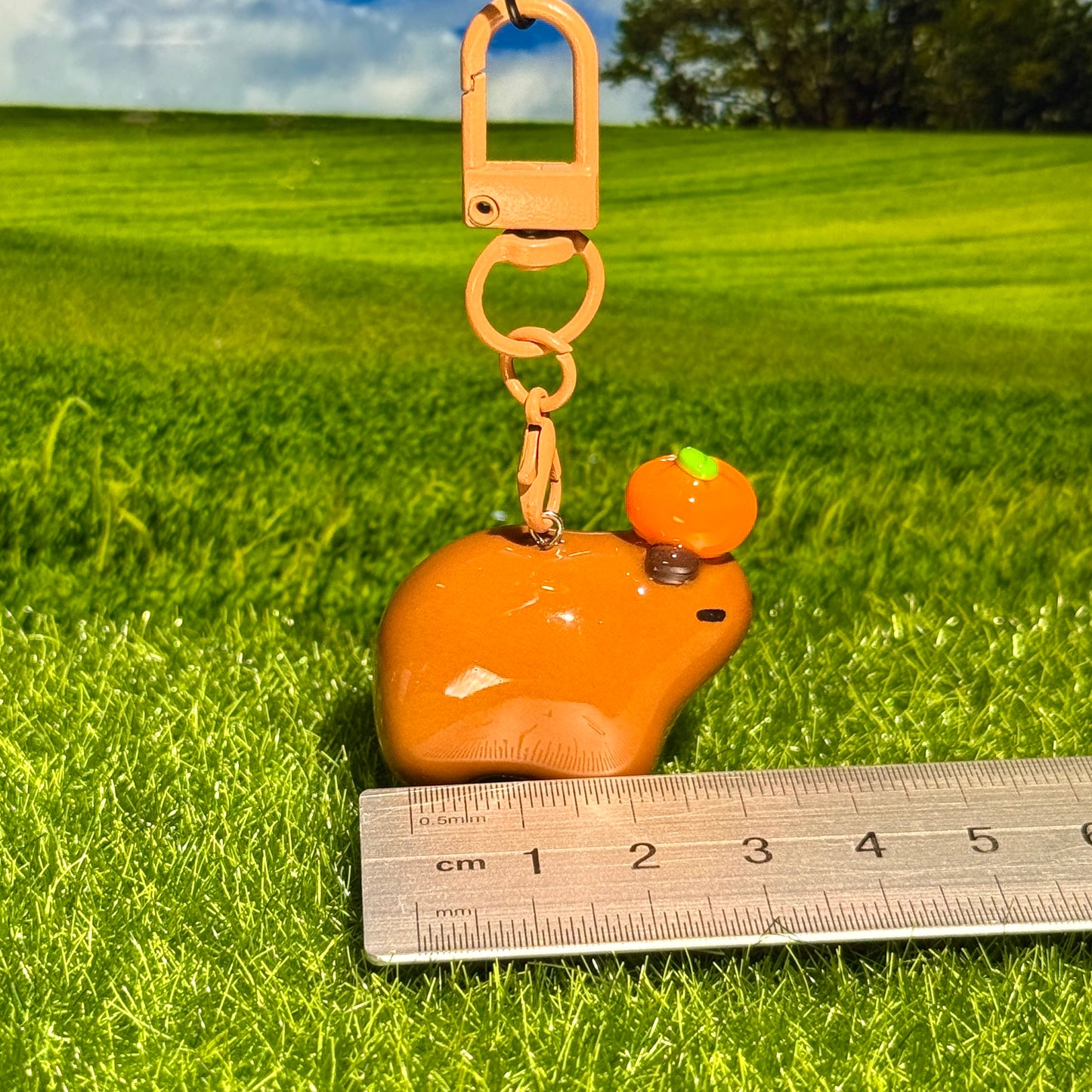 Small Capybara with Orange Keychain🍊
